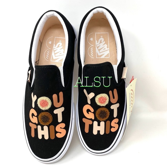 🎁 Santa Class Deal 🎁 VANS Classic Slip On Breast Cancer Canvas Black Women's - Picture 4 of 11